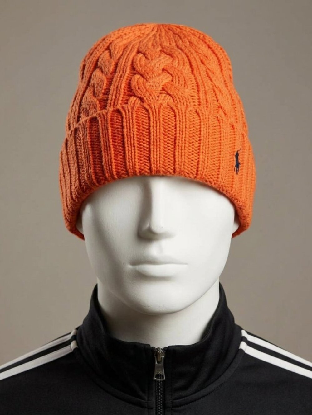 Polo Ralph Lauren vibrant bright orange cable-knit beanie